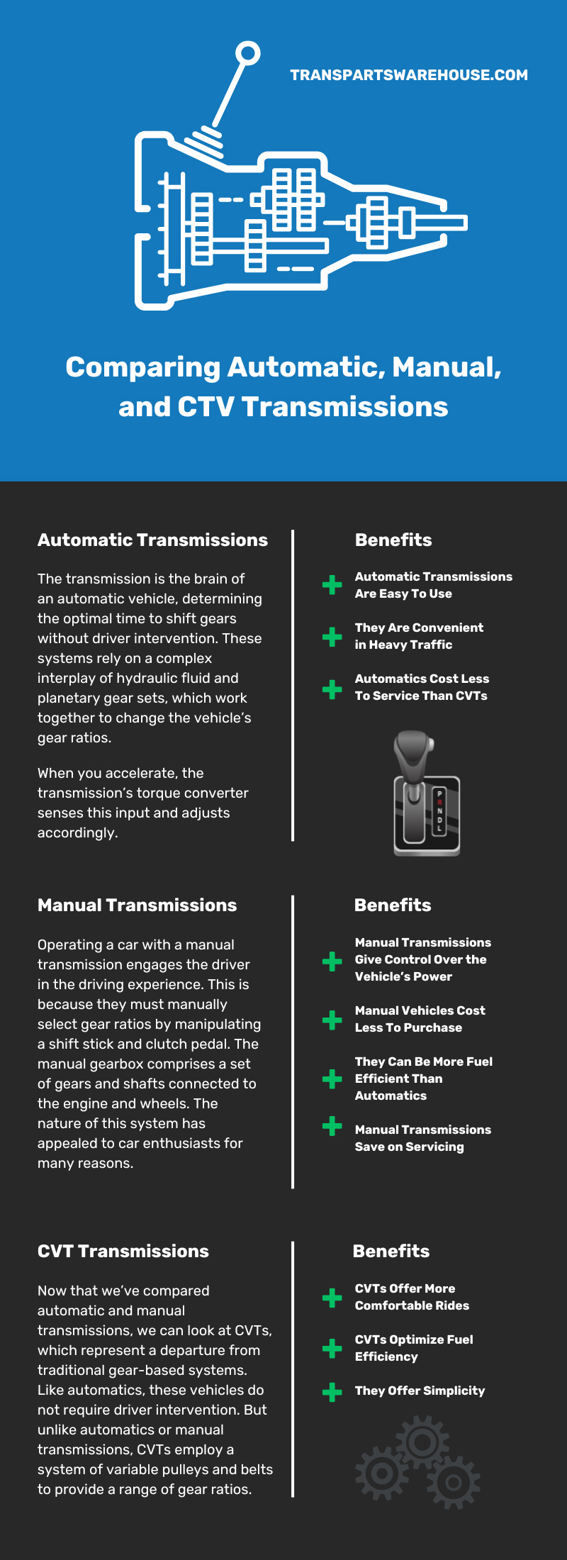 Comparing Automatic, Manual, and CTV Transmissions